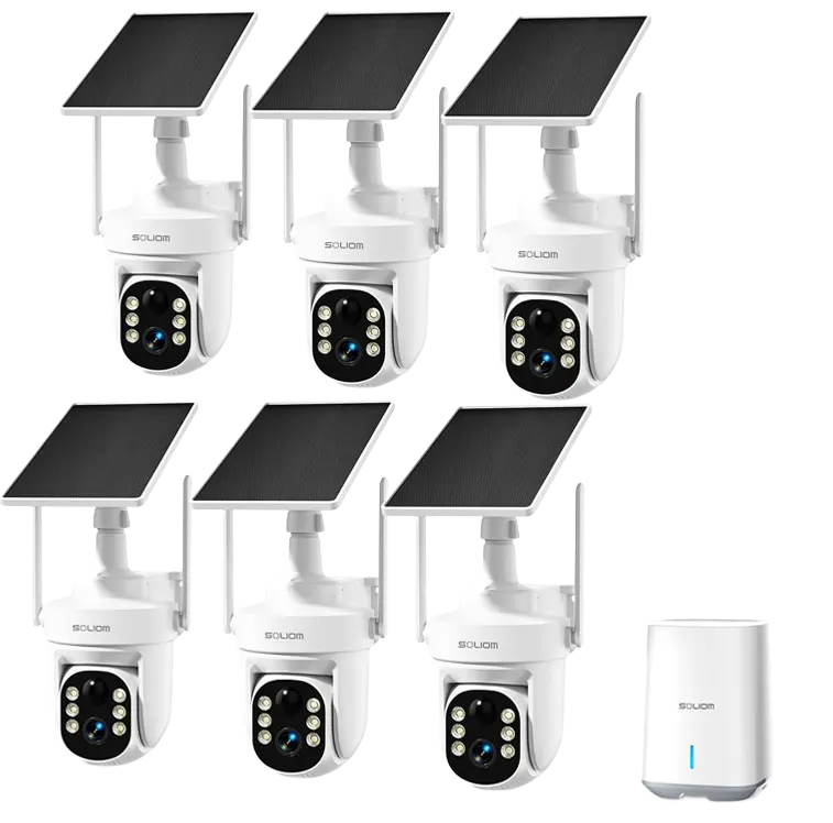 SOLIOM Security Cameras Wireless Outdoor, 6-Camera Solar Security System, 5MP 3K Color Night Vision, Radar Motion Detection, 360° Auto Tracking, No Monthly Fees, 64GB Local Storage
